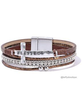 Boho Leather Wrap Bracelet Chunky Western Stackable Magnetic Cuff Gift